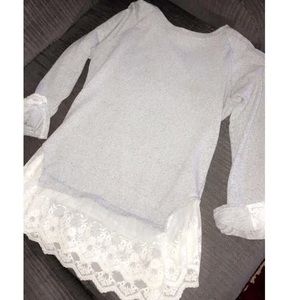 Sweater top with lace trimming